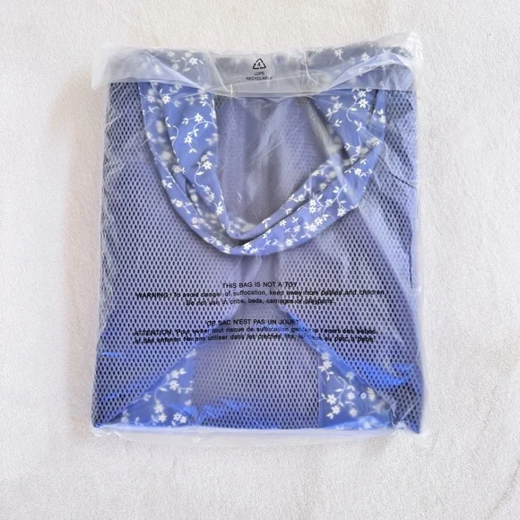 PINK Victoria's Secret Blue Floral Mesh Tote Bag - Picture 7 of 7